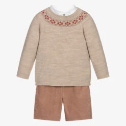 Mebi Beige Wool Blend Shorts Set