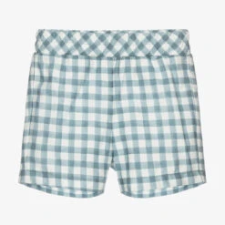 Mebi Blue Cotton Gingham Shorts