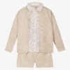 Mebi Boys Beige Cotton & Linen Shorts Set