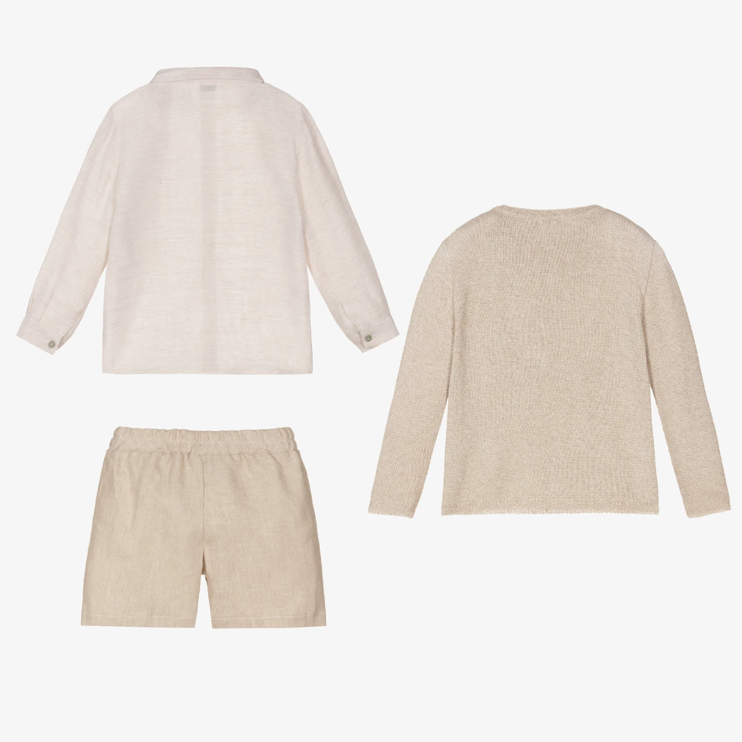 Mebi Boys Beige Cotton & Linen Shorts Set 3 Mebi Boys Beige Cotton & Linen Shorts Set - Image 3