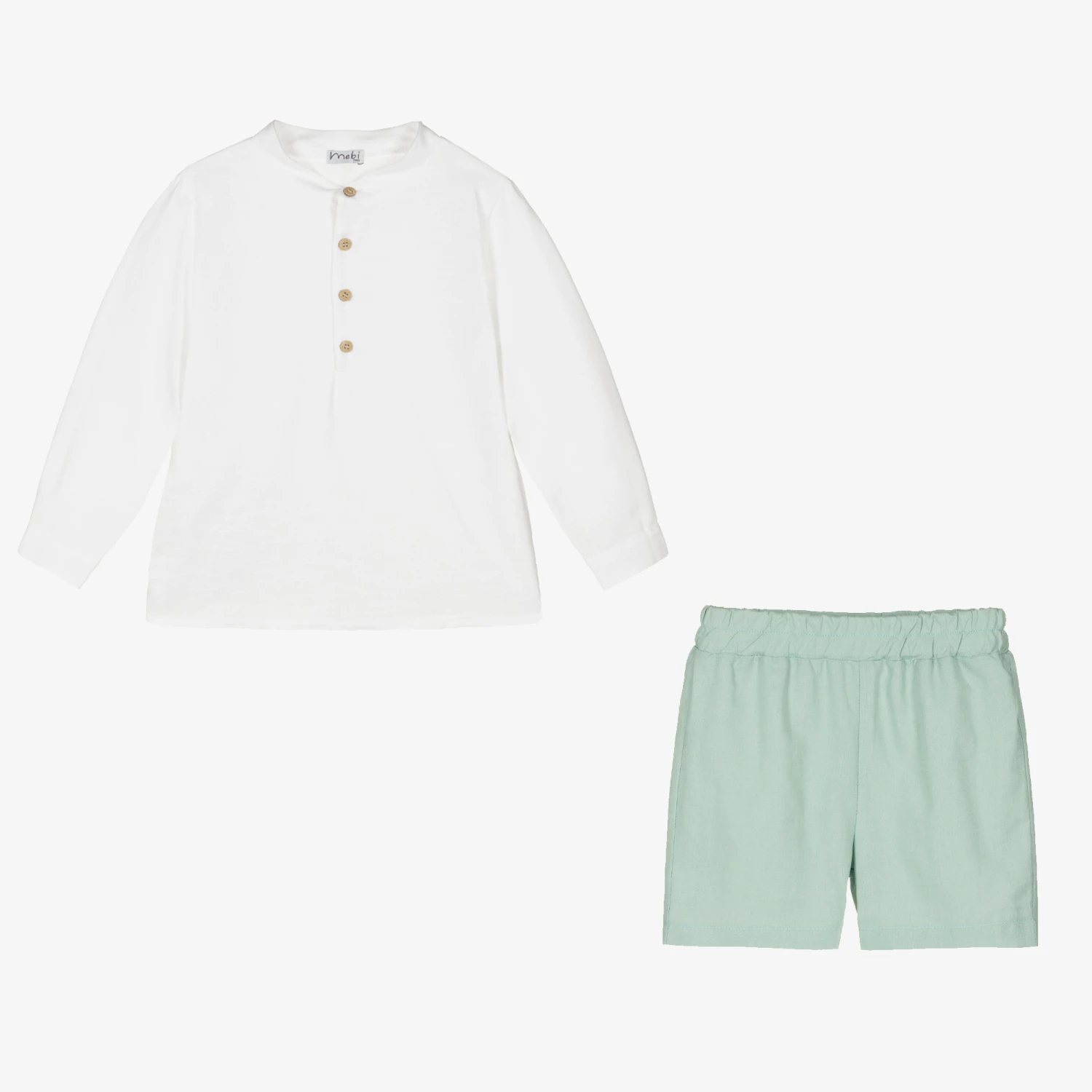 Mebi Boys Green Linen & Cotton Shorts Set 2 Mebi Boys Green Linen & Cotton Shorts Set - Image 2