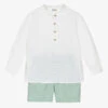 Mebi Boys Green Linen & Cotton Shorts Set