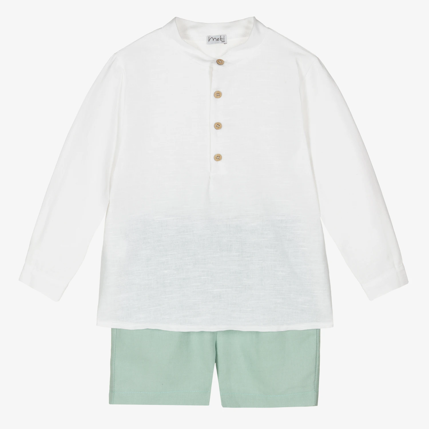 Mebi Boys Green Linen & Cotton Shorts Set 1 Mebi Boys Green Linen & Cotton Shorts Set