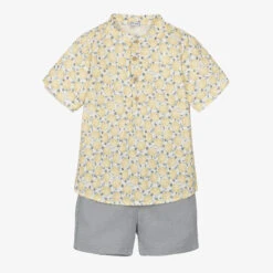 Mebi Boys Yellow Turtle Print Shirt & Grey Shorts Set