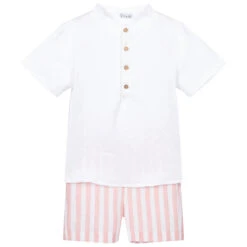 Mebi White & Pink Linen Shorts Set