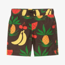 Mini Rodini Boys Brown Fruit Print Swim Shorts