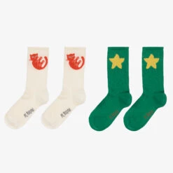 Mini Rodini Green & Ivory Socks (2 Pack)