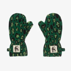 Mini Rodini Green Leopard Fleece Mittens