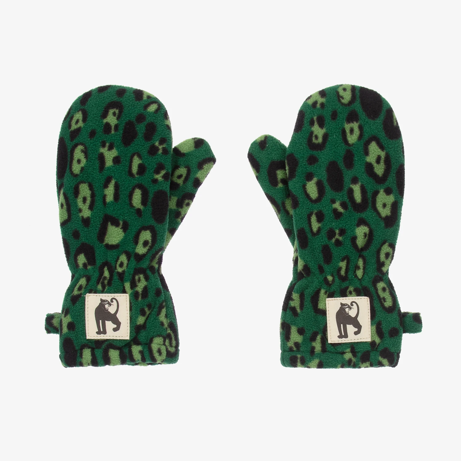 Mini Rodini Green Leopard Fleece Mittens 1 Mini Rodini Green Leopard Fleece Mittens