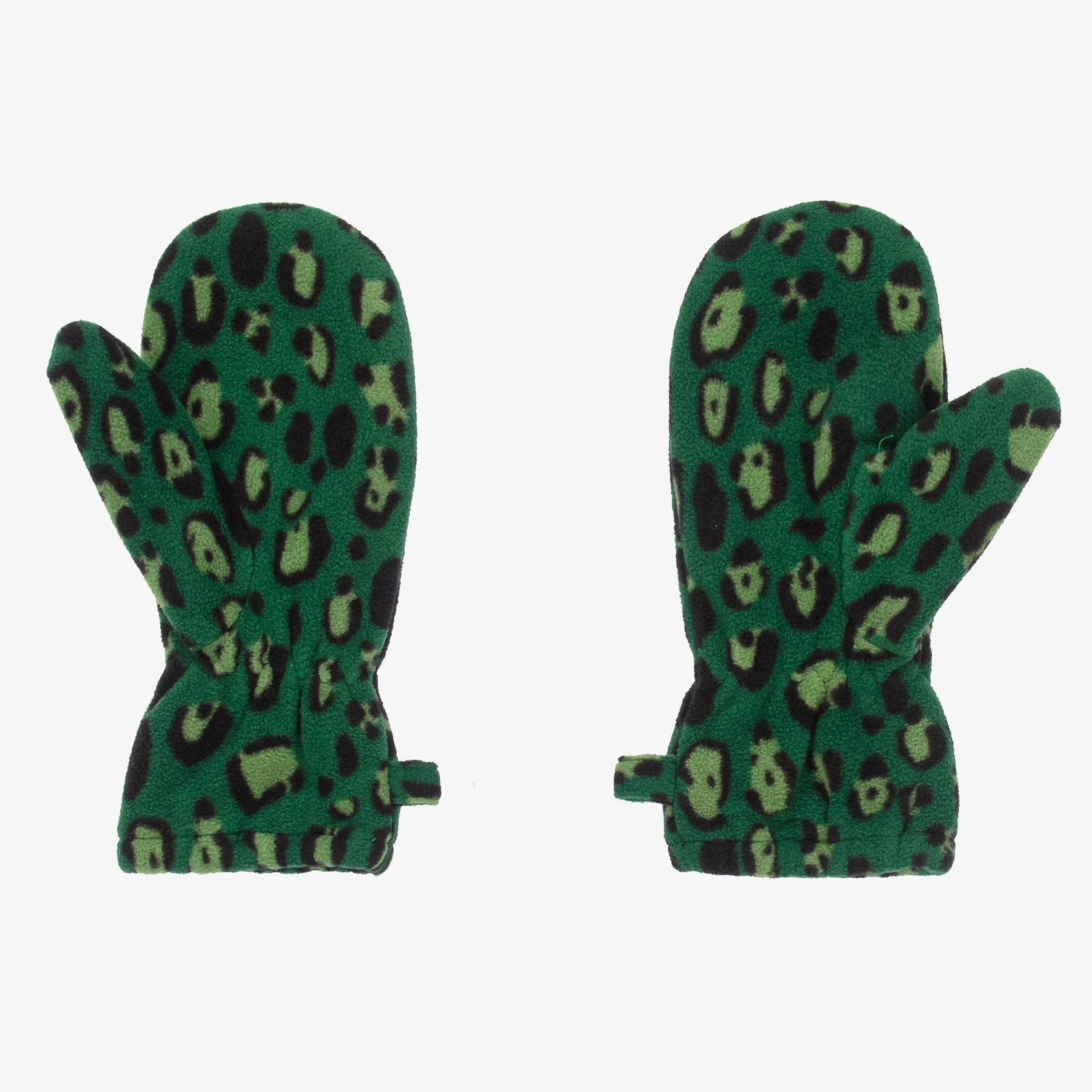 Mini Rodini Green Leopard Fleece Mittens 2 Mini Rodini Green Leopard Fleece Mittens - Image 2