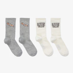 Mini Rodini Grey & Ivory Organic Cotton Socks (2 Pack)
