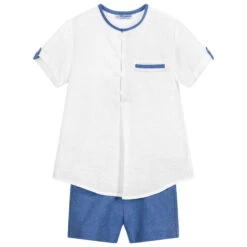 Miranda Blue & White Linen Shorts Set