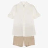 Miranda Boys Beige Cotton & Linen Shorts Set