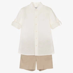 Miranda Boys Beige Cotton & Linen Shorts Set