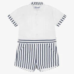 Miranda Boys Blue & White Striped Shorts Set