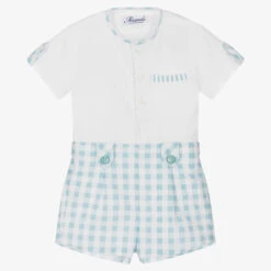 Miranda Boys Green Check Cotton Shorts Set
