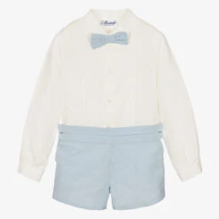 Miranda Boys Ivory & Blue Linen Shorts Set