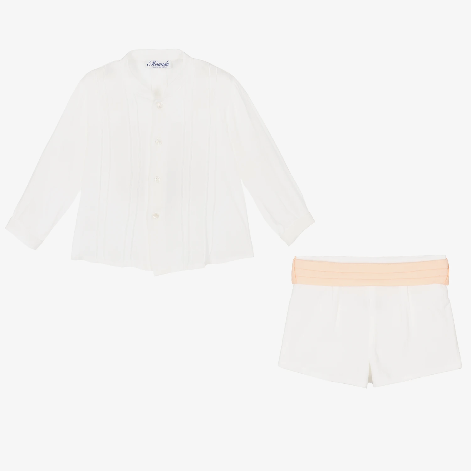 Miranda Boys Ivory & Pink Cotton Shorts Set 2 Miranda Boys Ivory & Pink Cotton Shorts Set - Image 2