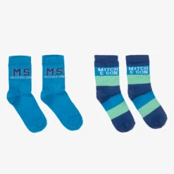 Mitch & Son Boys Blue Cotton Logo Socks (2 Pack)