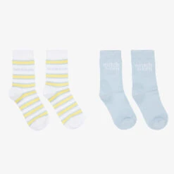 Mitch & Son Boys Blue & White Logo Socks (2 Pack)