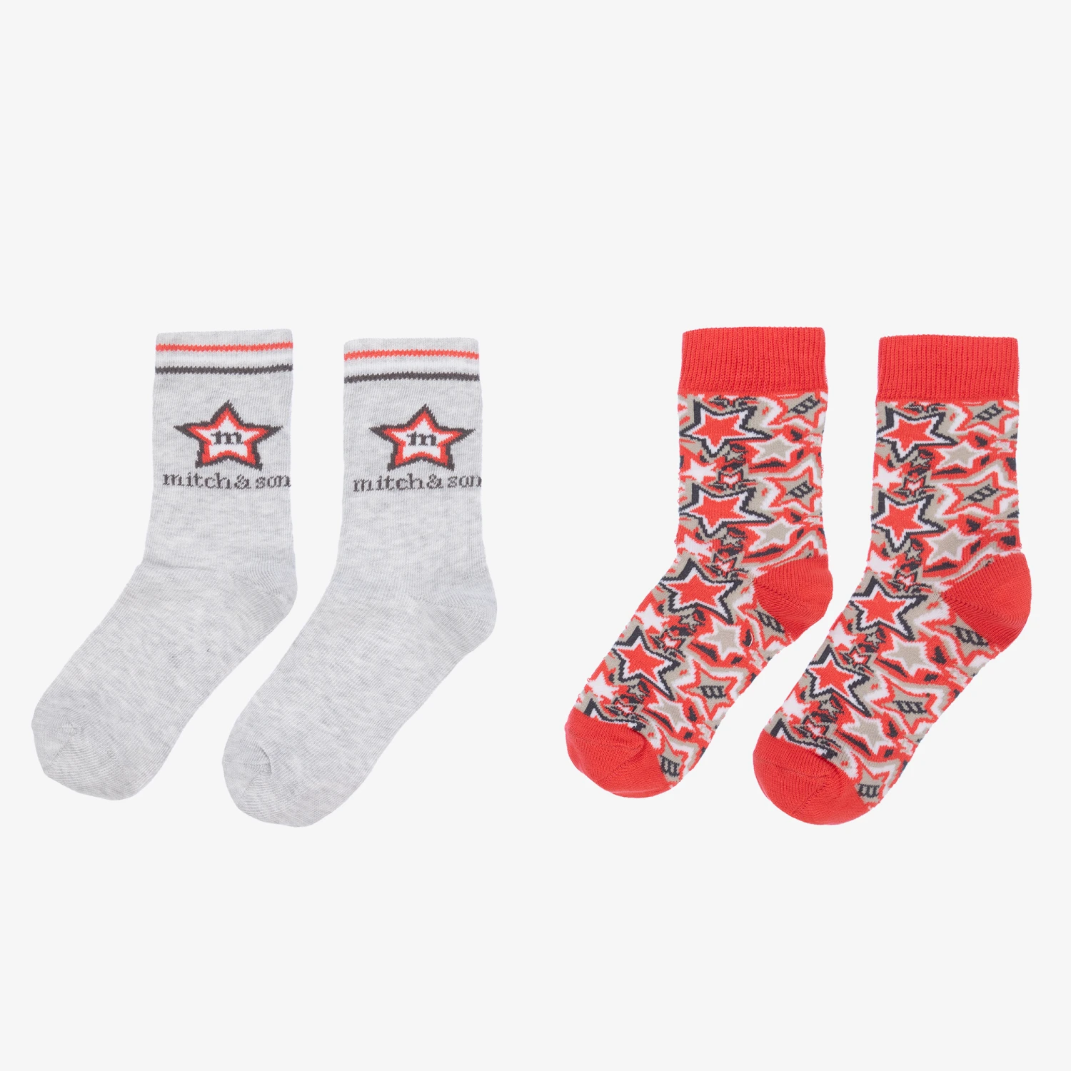 Mitch & Son Boys Grey & Red Star Socks (2 Pack) 3 Mitch & Son Boys Grey & Red Star Socks (2 Pack) - Image 3