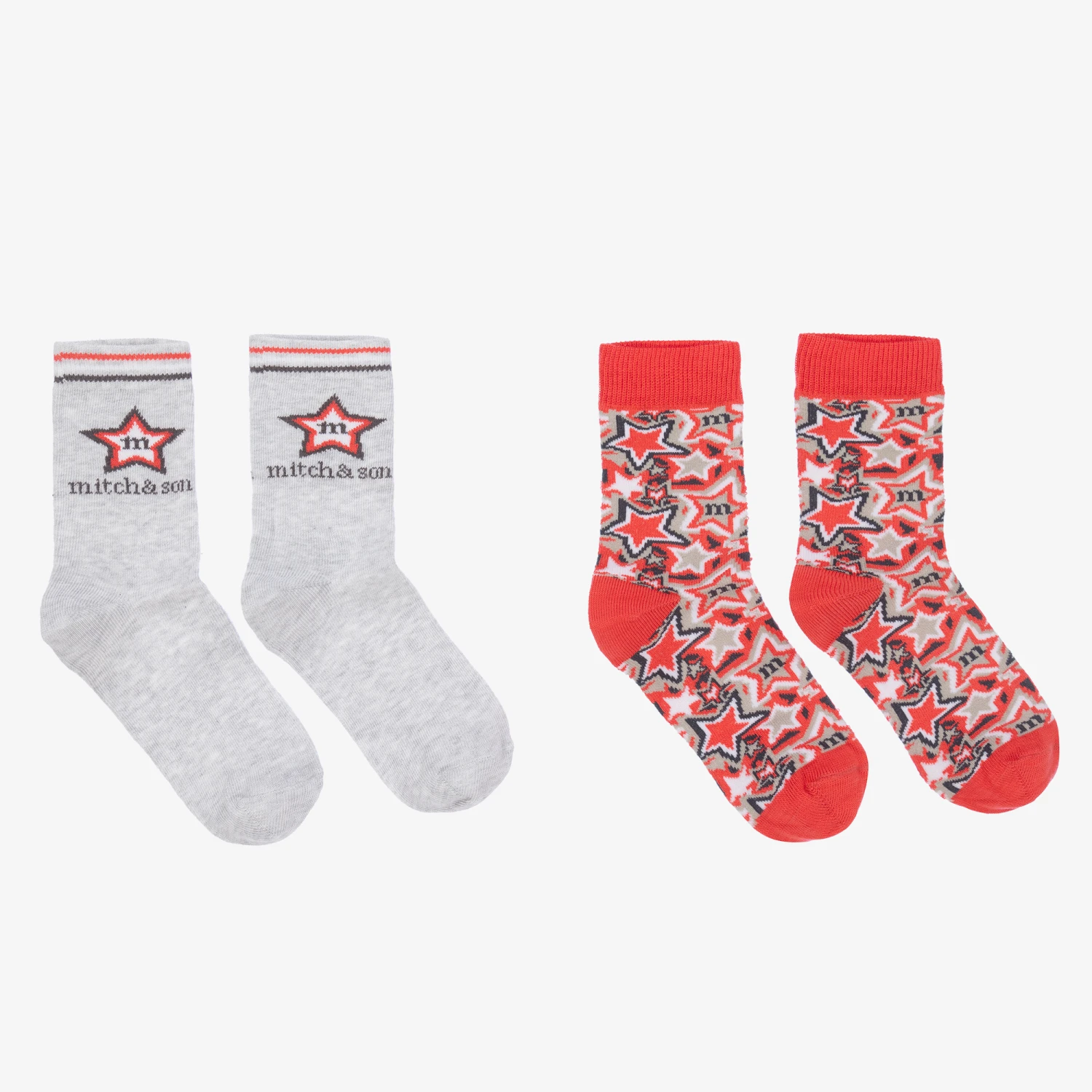 Mitch & Son Boys Grey & Red Star Socks (2 Pack) 1 Mitch & Son Boys Grey & Red Star Socks (2 Pack)