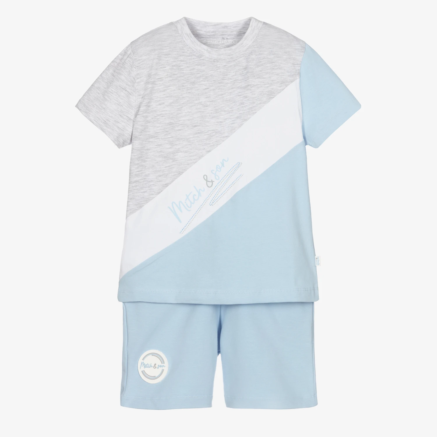 Mitch & Son Grey & Blue Stripe Shorts Set 1 Mitch & Son Grey & Blue Stripe Shorts Set