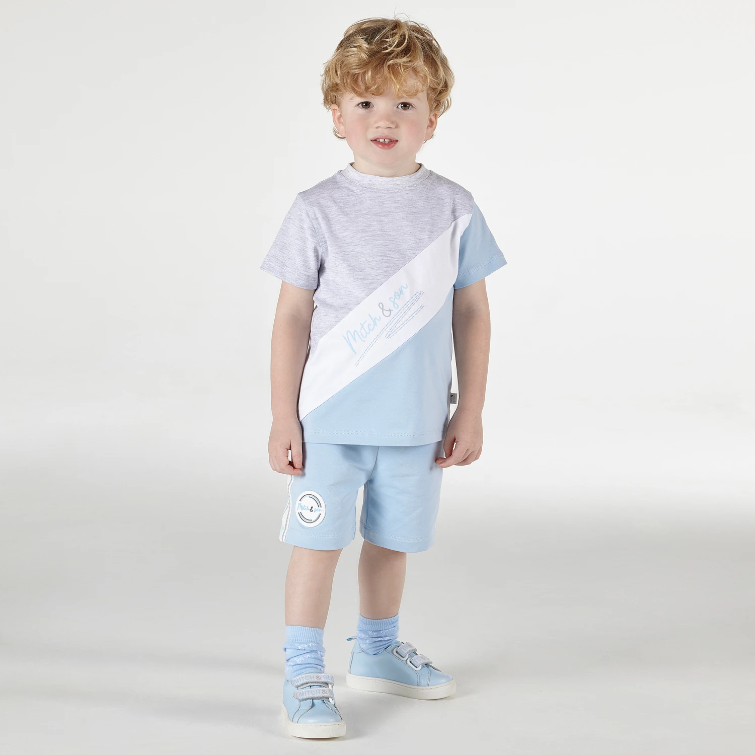 Mitch & Son Grey & Blue Stripe Shorts Set 2 Mitch & Son Grey & Blue Stripe Shorts Set - Image 2