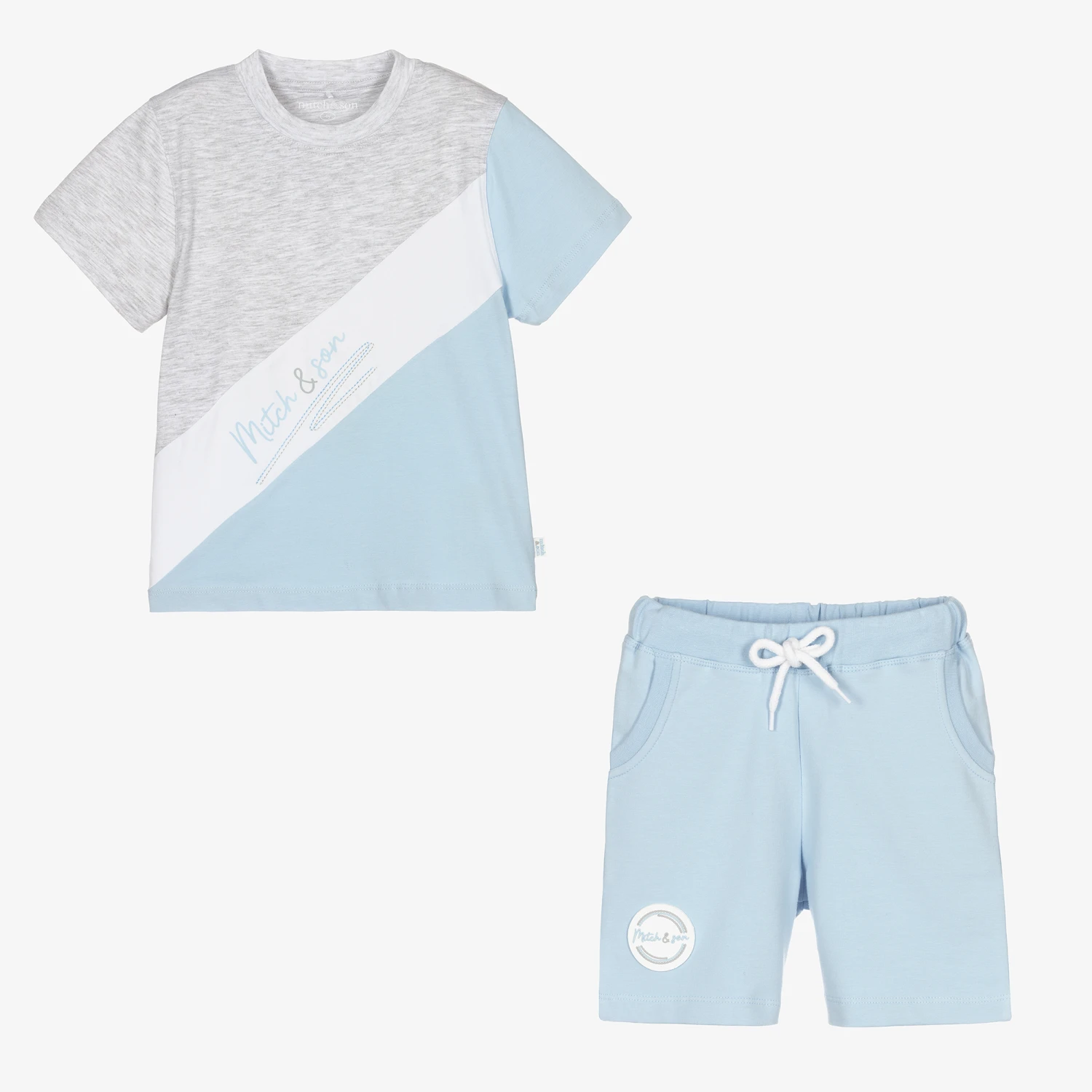 Mitch & Son Grey & Blue Stripe Shorts Set 3 Mitch & Son Grey & Blue Stripe Shorts Set - Image 3