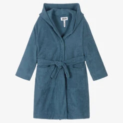 Molo Blue Cotton Hooded Bathrobe