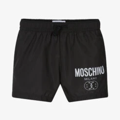 The Little Outfit Sales Store 34 Moschino Kid-Teen Boys Black Double Smiley Logo Swim Shorts