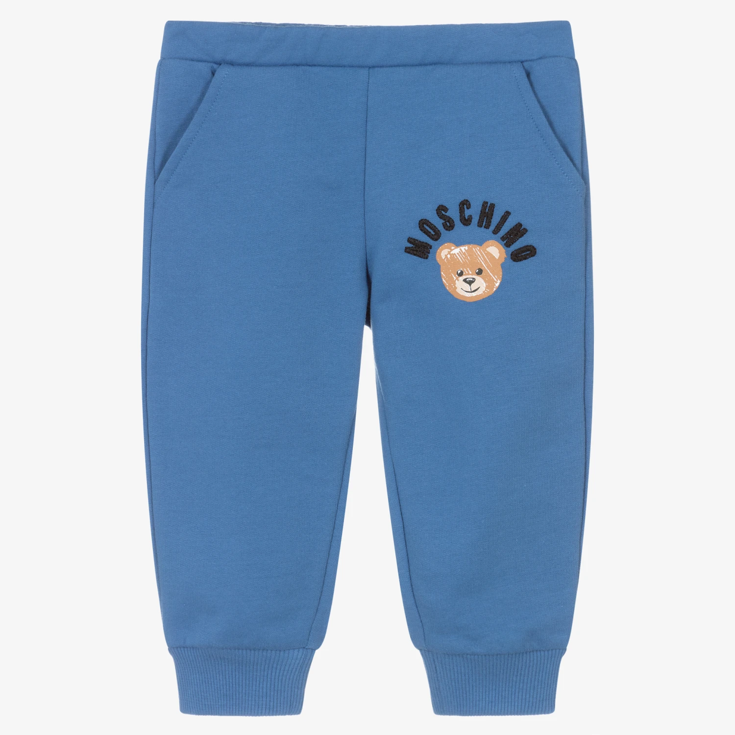 Moschino Baby Boys Blue Organic Cotton Logo Joggers 1 Moschino Baby Boys Blue Organic Cotton Logo Joggers