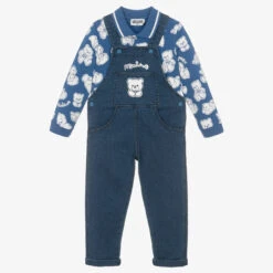 Moschino Baby Boys Blue Teddy Dungaree Set