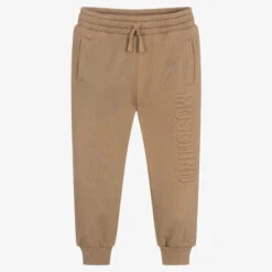 Moschino Kid-Teen Dark Beige Cotton Logo Joggers