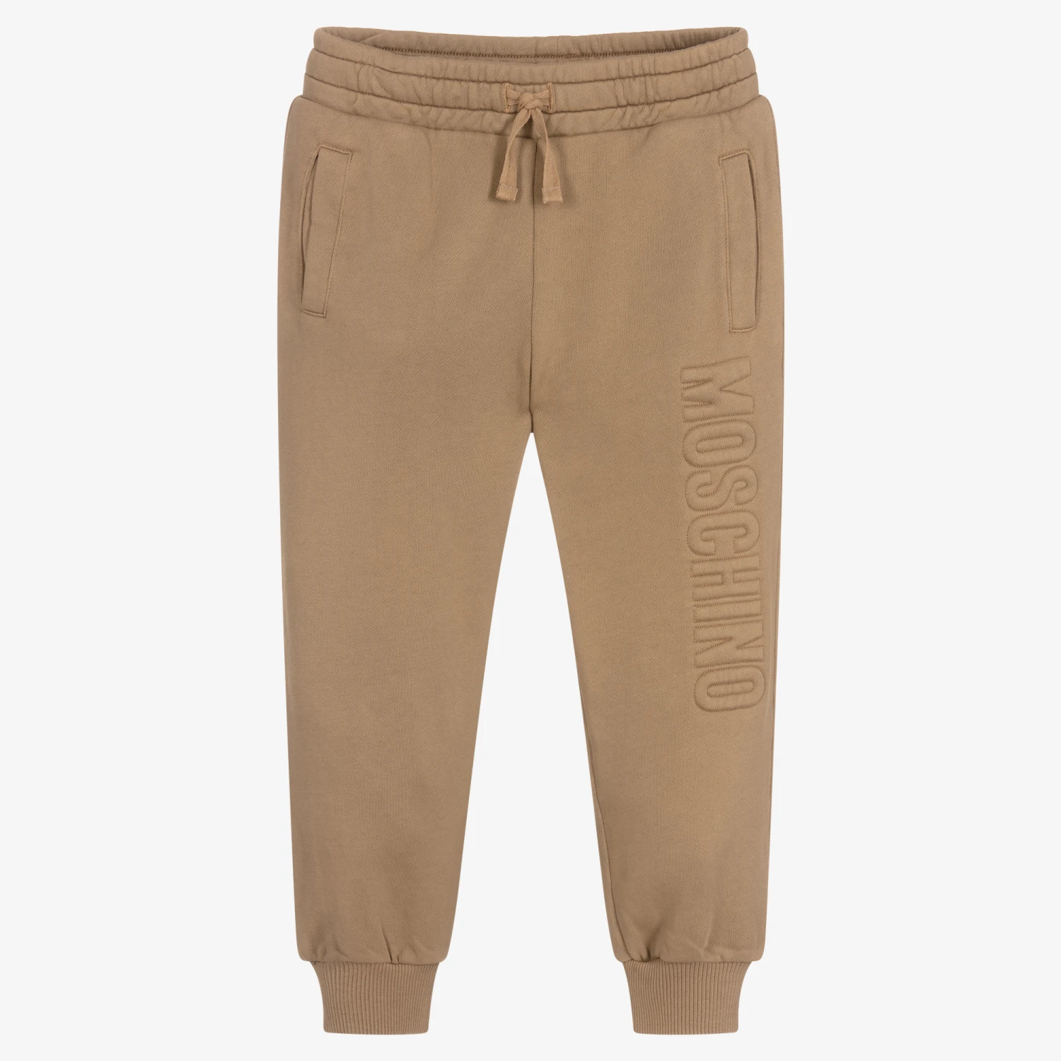 Moschino Kid-Teen Dark Beige Cotton Logo Joggers 1 Moschino Kid-Teen Dark Beige Cotton Logo Joggers