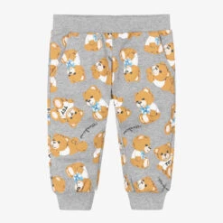 Moschino Baby Grey Cotton Teddy Bear Logo Joggers