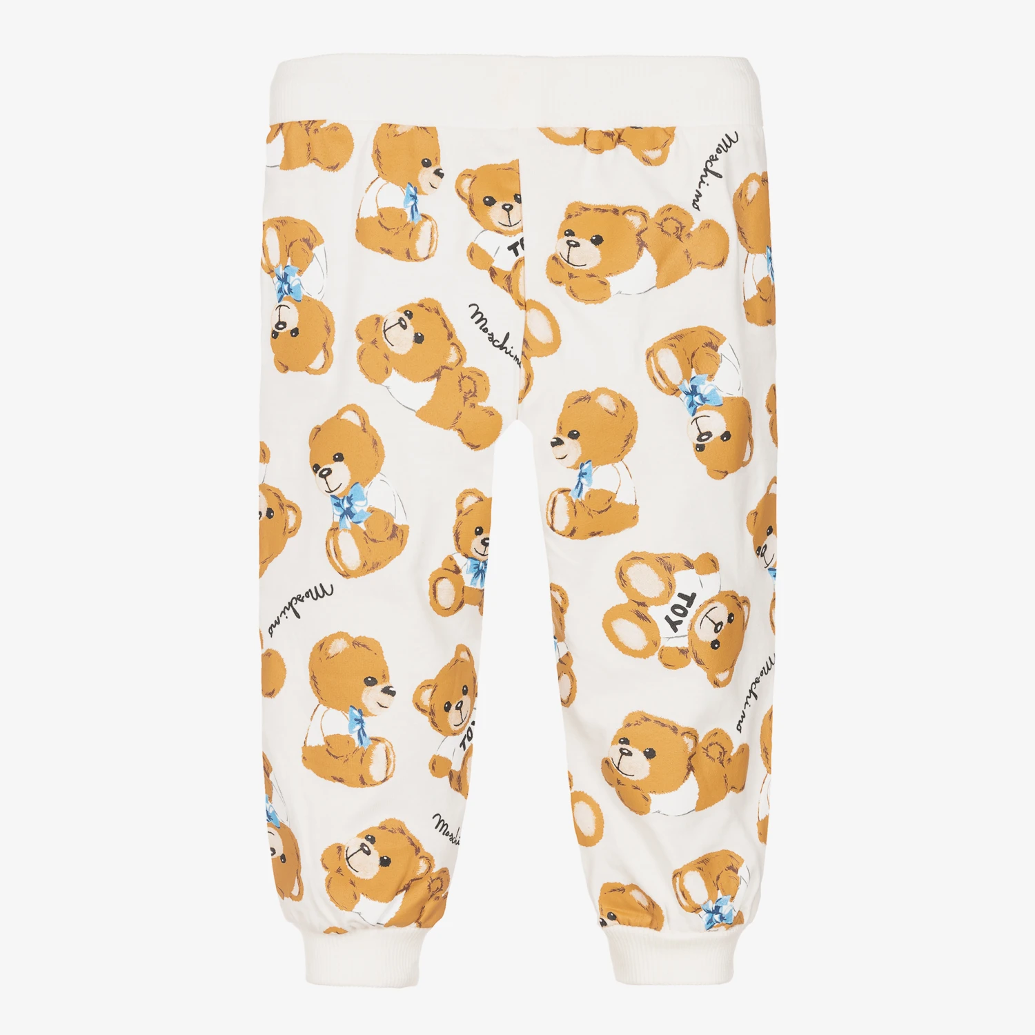 Moschino Baby Ivory & Beige Teddy Bear Cotton Joggers 2 Moschino Baby Ivory & Beige Teddy Bear Cotton Joggers - Image 2