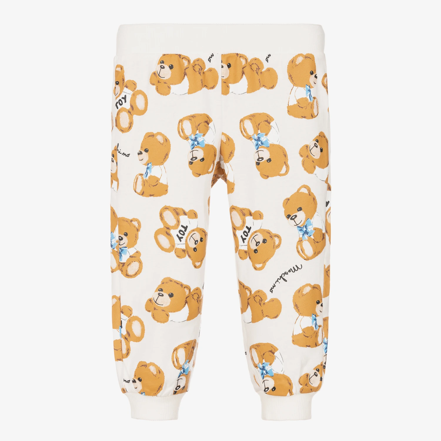 Moschino Baby Ivory & Beige Teddy Bear Cotton Joggers 1 Moschino Baby Ivory & Beige Teddy Bear Cotton Joggers