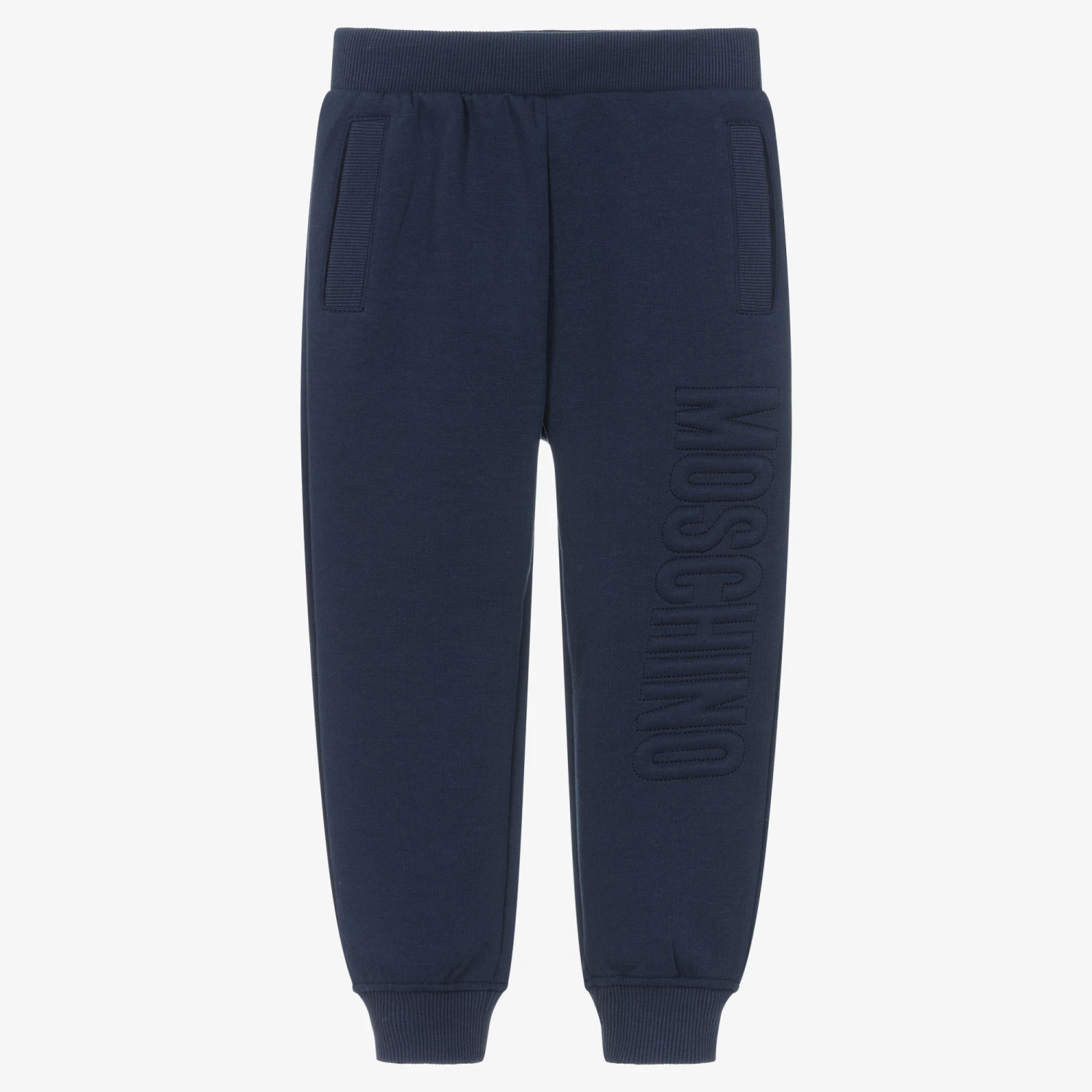 Moschino Kid-Teen Navy Blue Cotton Jersey Logo Joggers 1 Moschino Kid-Teen Navy Blue Cotton Jersey Logo Joggers