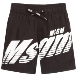 MSGM Black & White Logo Swim Shorts