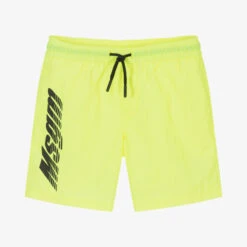 MSGM Boys Neon Yellow Logo Swim Shorts