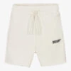 MSGM Ivory Cotton Logo Shorts