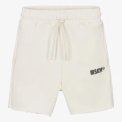 MSGM Ivory Cotton Logo Shorts