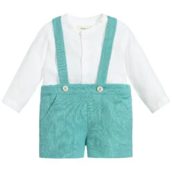 Nanos Green & Ivory Linen Shorts Set