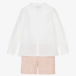 Paloma De La O White & Pink Check Shorts Set