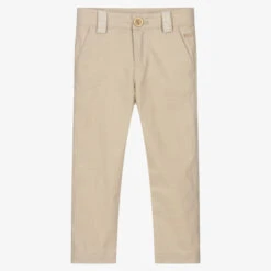 Pan Con Chocolate Boys Beige Linen & Cotton Trousers