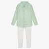 Paz Rodriguez Boys Green & White Cotton Trouser Set