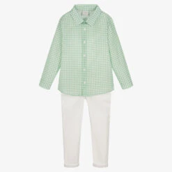 Paz Rodriguez Boys Green & White Cotton Trouser Set