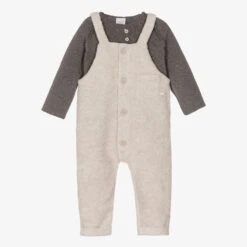 Paz Rodriguez Boys Grey & Beige Dungaree Set