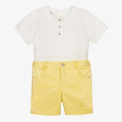 Paz Rodriguez Boys Yellow Cotton Shorts Set